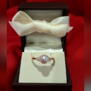 14k yellow gold pearl and gemstone ring